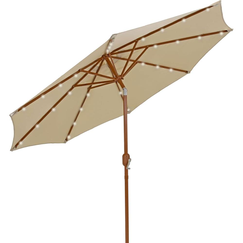 image:imageSunnydaze 85 ft Outdoor Patio Umbrella with Push Button Tilt and Crank  Faux Woodgrain Finish  Large Vented Market UmbrellaBeige