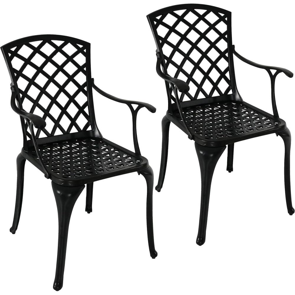 image:imageSunnydaze Cast Aluminum Patio Dining Chairs with Crossweave Design Set of 2 Black