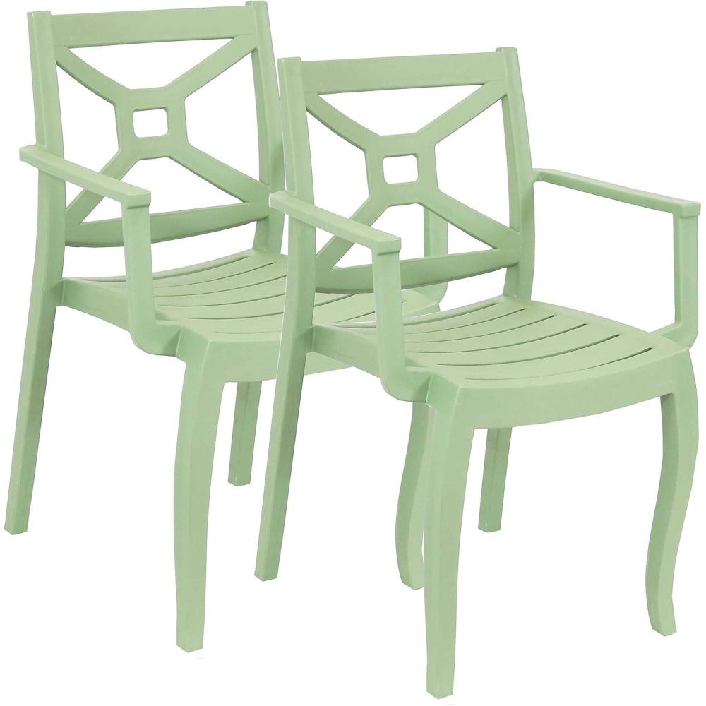 image:imageSunnydaze Tristana Plastic Outdoor Patio Arm Chair  Set of 2  Stackable Seating  GreenGreen