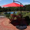 Sunnydaze 10′ Solar Offset Patio Umbrella – Solar Cantilever Umbrella Outdoor with LED Lights – Polyester Shade, Air Vent, & Cross Base(Cherry)