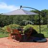 Sunnydaze 10′ Solar Offset Patio Umbrella – Solar Cantilever Umbrella Outdoor with LED Lights – Polyester Shade, Air Vent, & Cross Base(Smoke)