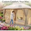 Sunnydaze 10×13 Soft Top Patio Gazebo Canopy Tent – Outdoor Gazebo with Mosquito Netting and Privacy Curtains – Steel Frame – Tan(Tan)