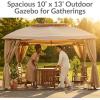 Sunnydaze 10×13 Soft Top Patio Gazebo Canopy Tent – Outdoor Gazebo with Mosquito Netting and Privacy Curtains – Steel Frame – Tan(Tan)