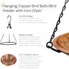 Sunnydaze Hand-Hammered Hanging Bird Bath/Feeder – Detachable Bowl with Hanging Chain – Copper Bird Bath Bowl – 17.5″ H