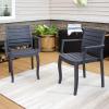 Sunnydaze Illias Plastic Outdoor Patio Arm Chair – Set of 2 – Stackable Seating – Gray(Grey)