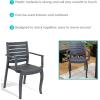 Sunnydaze Illias Plastic Outdoor Patio Arm Chair – Set of 2 – Stackable Seating – Gray(Grey)