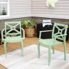 Sunnydaze Tristana Plastic Outdoor Patio Arm Chair – Set of 2 – Stackable Seating – Green(Green)