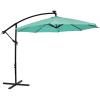 Sunnydaze 10′ Solar Offset Patio Umbrella – Solar Cantilever Umbrella Outdoor with LED Lights – Polyester Shade, Air Vent, & Cross Base(Seafoam)