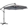 Sunnydaze 10′ Solar Offset Patio Umbrella – Solar Cantilever Umbrella Outdoor with LED Lights – Polyester Shade, Air Vent, & Cross Base(Smoke)