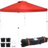 Sunnydaze 12 x 12 Foot Premium Pop-Up Canopy with Rolling Carry Bag – Portable Straight Leg Folding Shade Shelter – Red(Red)