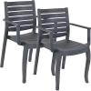 Sunnydaze Illias Plastic Outdoor Patio Arm Chair – Set of 2 – Stackable Seating – Gray(Grey)