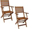 Sunnydaze Meranti Wood Outdoor Folding Patio Armchairs – Set of 2 – Teak Oil Finish