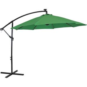 Sunnydaze 10′ Solar Offset Patio Umbrella – Solar Cantilever Umbrella Outdoor with LED Lights – Polyester Shade, Air Vent, & Cross Base(Emerald)