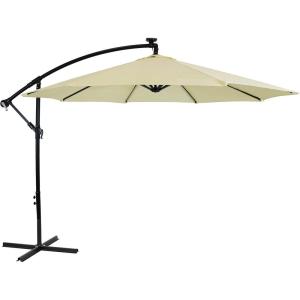 Sunnydaze 10′ Solar Offset Patio Umbrella – Solar Cantilever Umbrella Outdoor with LED Lights – Polyester Shade, Air Vent, & Cross Base(Pale Buttercup)