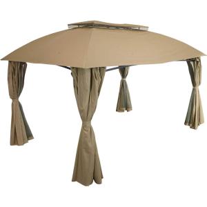 Sunnydaze 10×13 Soft Top Patio Gazebo Canopy Tent – Outdoor Gazebo with Mosquito Netting and Privacy Curtains – Steel Frame – Tan(Tan)