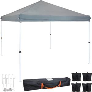 Sunnydaze 12 x 12-Foot Standard Pop Up Canopy with Carry Bag and Sandbags – Straight Leg Folding Outdoor Shade Shelter – Blue(Gray)