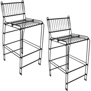 Sunnydaze 39.5-Inch H Modern Indoor/Outdoor Steel Wire Bar Stools – 240-Pound Weight Capacity – Black(2)