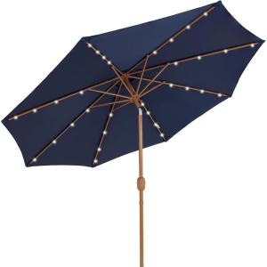 Sunnydaze 8.5 ft Outdoor Patio Umbrella with Push Button Tilt and Crank – Faux Woodgrain Finish – Large Vented Market Umbrella(Navy Blue)