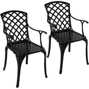 Sunnydaze Cast Aluminum Patio Dining Chairs with Crossweave Design – Set of 2 – Black