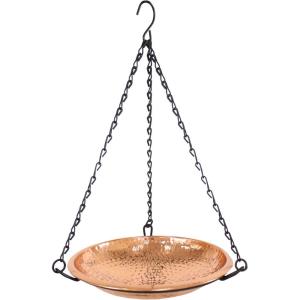 Sunnydaze Hand-Hammered Hanging Bird Bath/Feeder – Detachable Bowl with Hanging Chain – Copper Bird Bath Bowl – 17.5″ H
