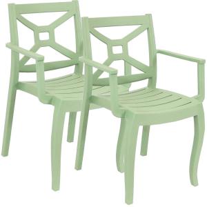 Sunnydaze Tristana Plastic Outdoor Patio Arm Chair – Set of 2 – Stackable Seating – Green(Green)