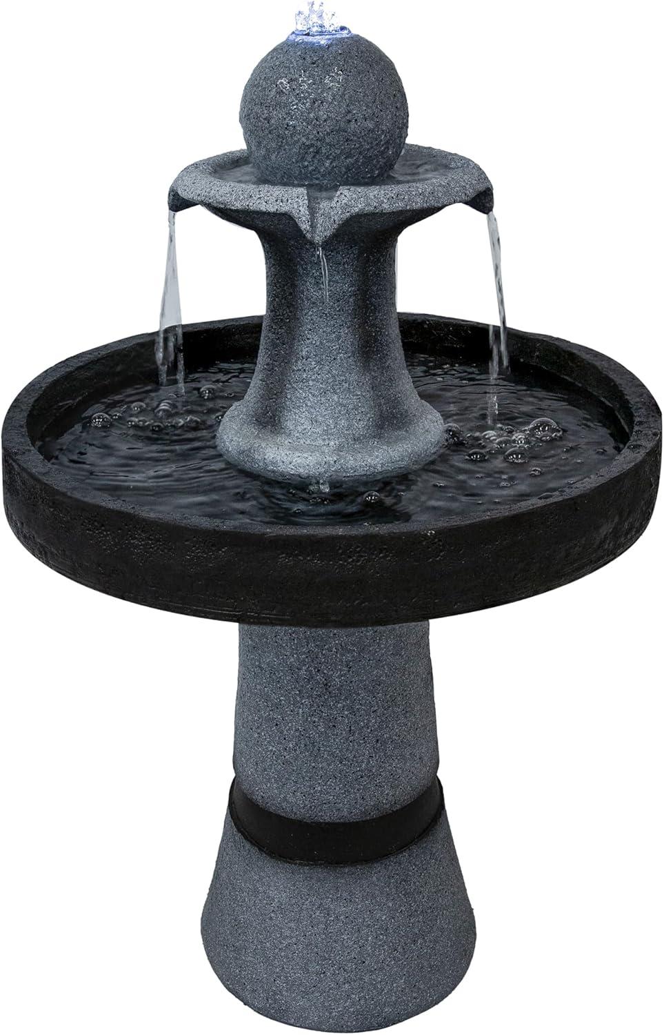 image:imageSunnydaze 2Tone Outdoor Water Fountain with LED Light and Electric Pump Small Traditional Water Feature 295 H
