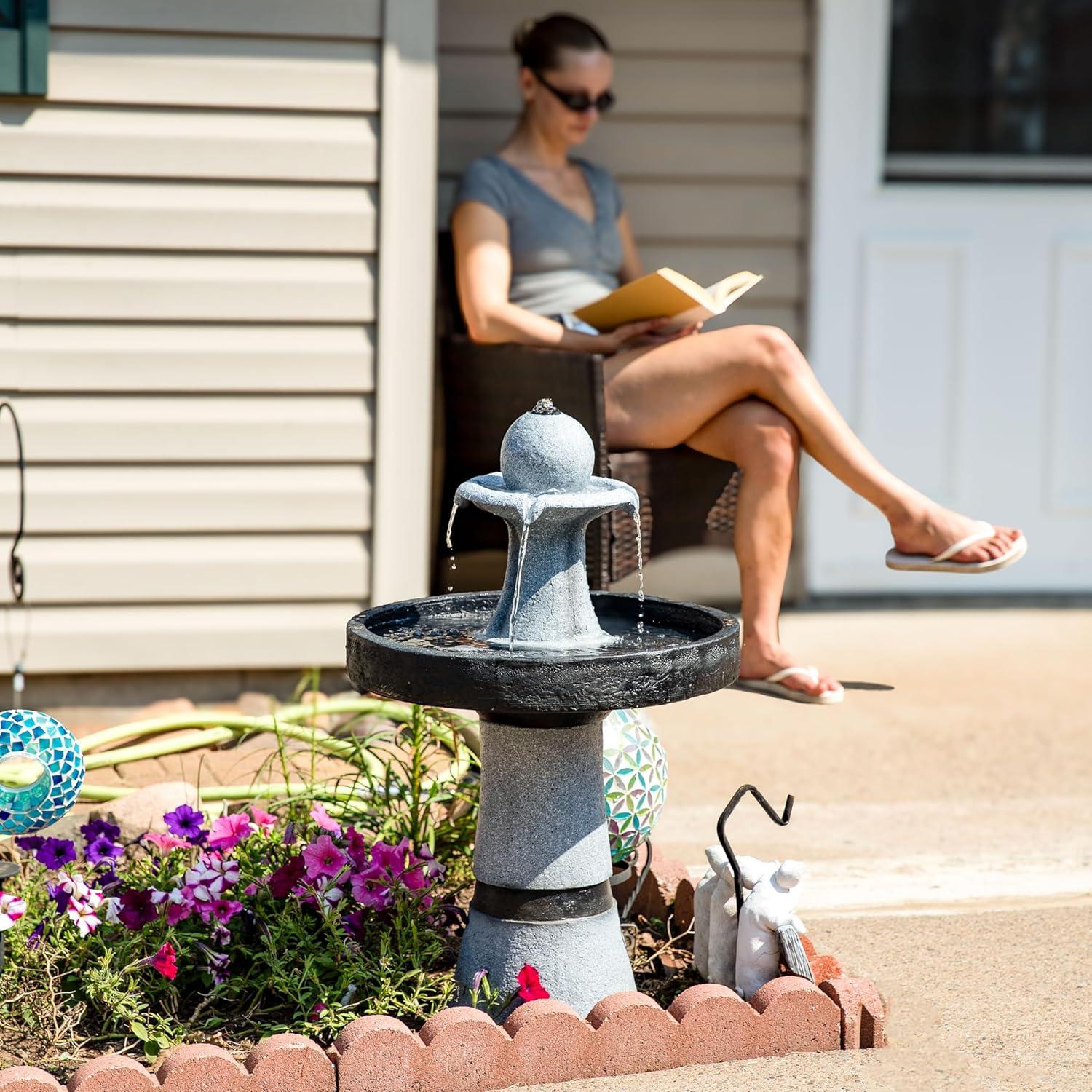 image:imageSunnydaze 2Tone Outdoor Water Fountain with LED Light and Electric Pump Small Traditional Water Feature 295 H