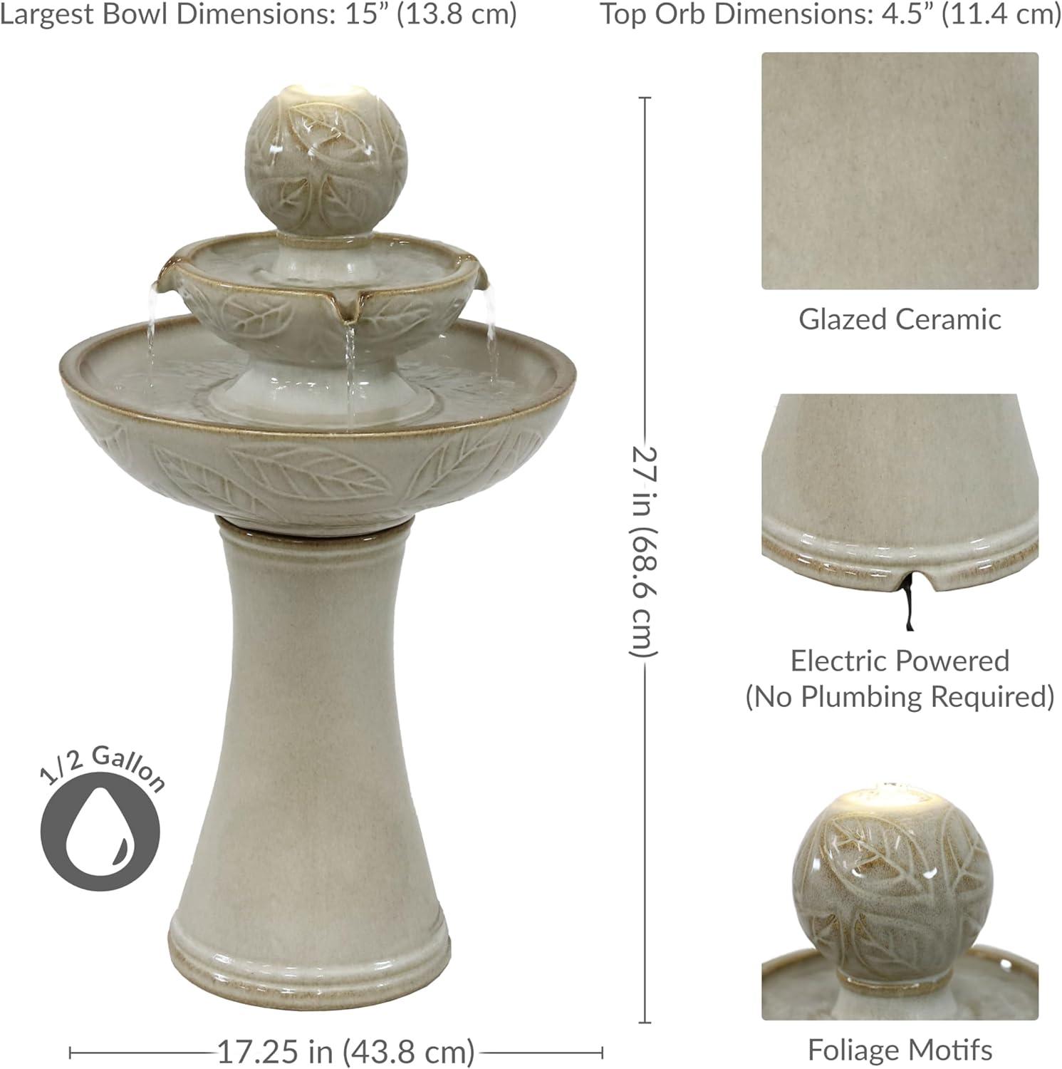 image:imageSunnydaze Gentle Glow 265 H 2Tier Ceramic Outdoor Fountain with LED Light Tiered Water Feature with Electric Pump OffWhite