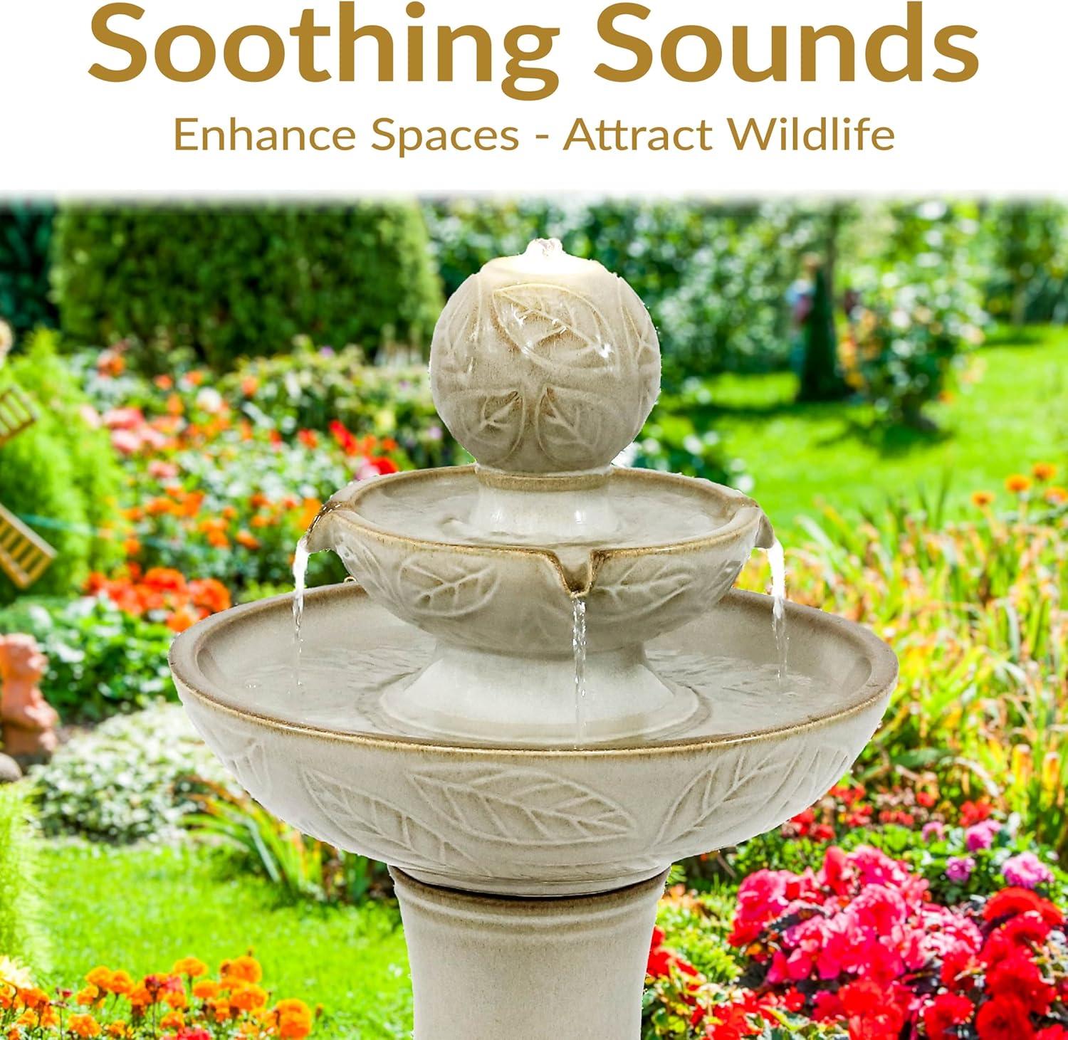 image:imageSunnydaze Gentle Glow 265 H 2Tier Ceramic Outdoor Fountain with LED Light Tiered Water Feature with Electric Pump OffWhite