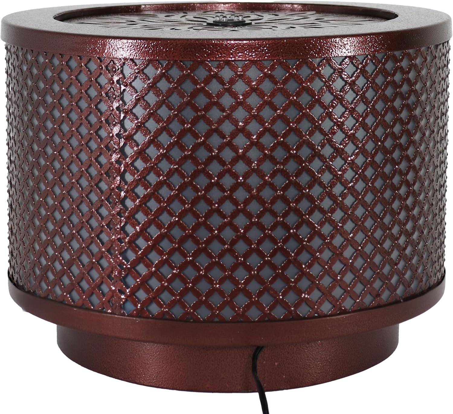 image:imageSunnydaze Metal Cylinder Bubbler Outdoor Water Fountain 1175Inch Features LED Lights and Repeating Diamonds Pattern