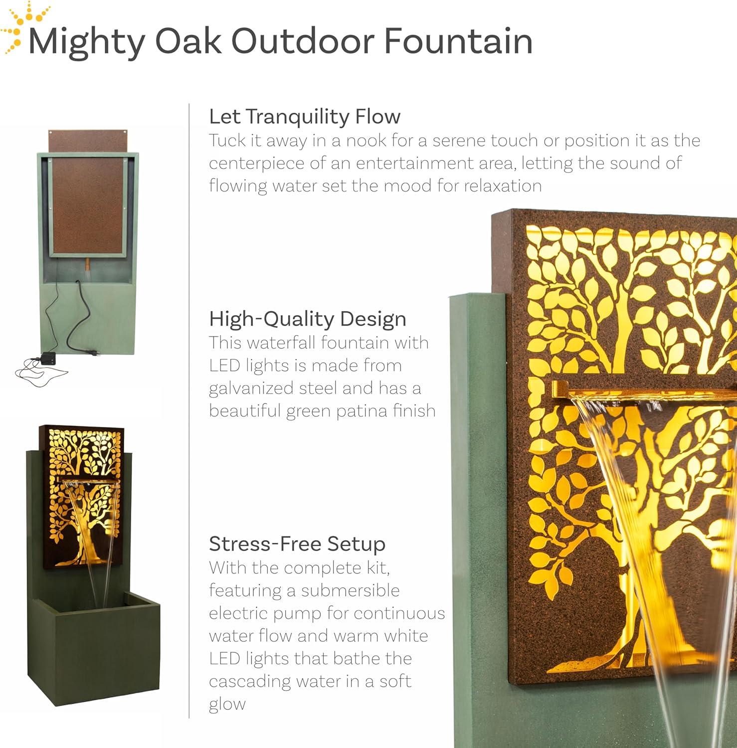 image:imageSunnydaze Mighty Oak Outdoor Water Fountain with Lights Galvanized Steel 4125Inch Includes Warm White LED Lights