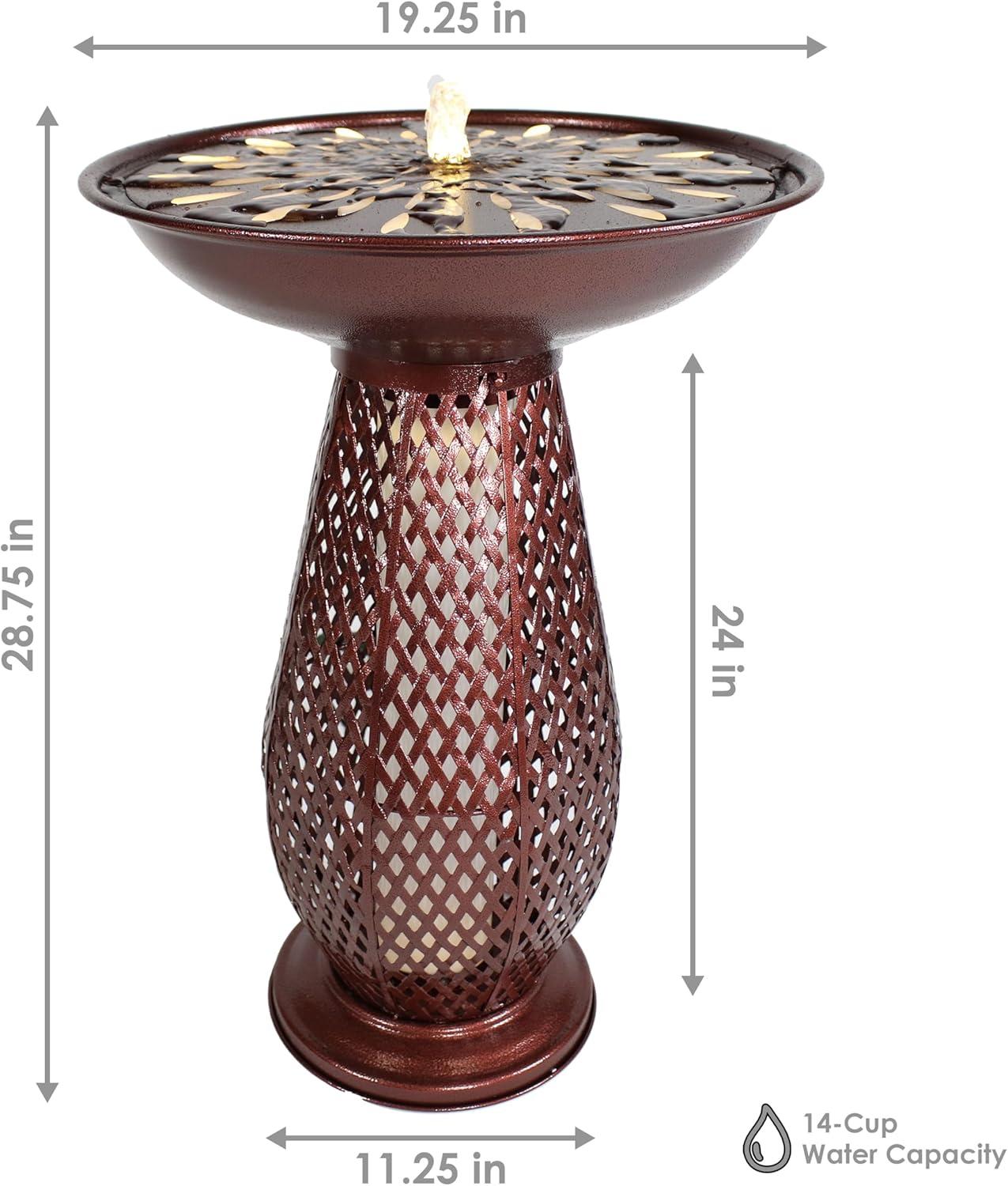 image:imageSunnydaze Outdoor Bird Bath Water Fountain with Metal Crosshatch Design 285Inch Includes LED Lights