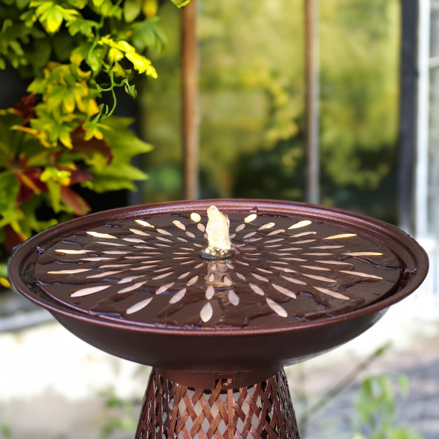 image:imageSunnydaze Outdoor Bird Bath Water Fountain with Metal Crosshatch Design 285Inch Includes LED Lights