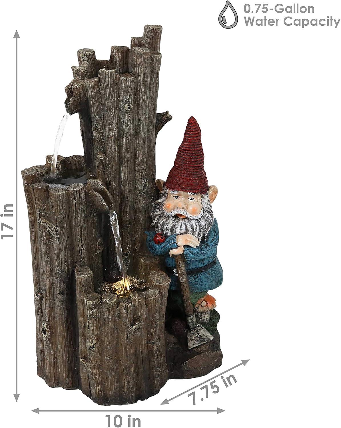 image:imageSunnydaze Resting Gnome 17Inch Outdoor Water Fountain with LED Light Electric Submersible Fountain Polyresin