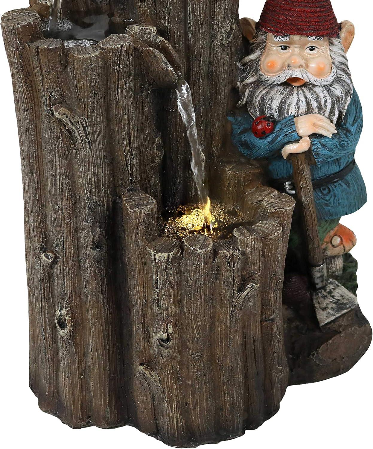 image:imageSunnydaze Resting Gnome 17Inch Outdoor Water Fountain with LED Light Electric Submersible Fountain Polyresin