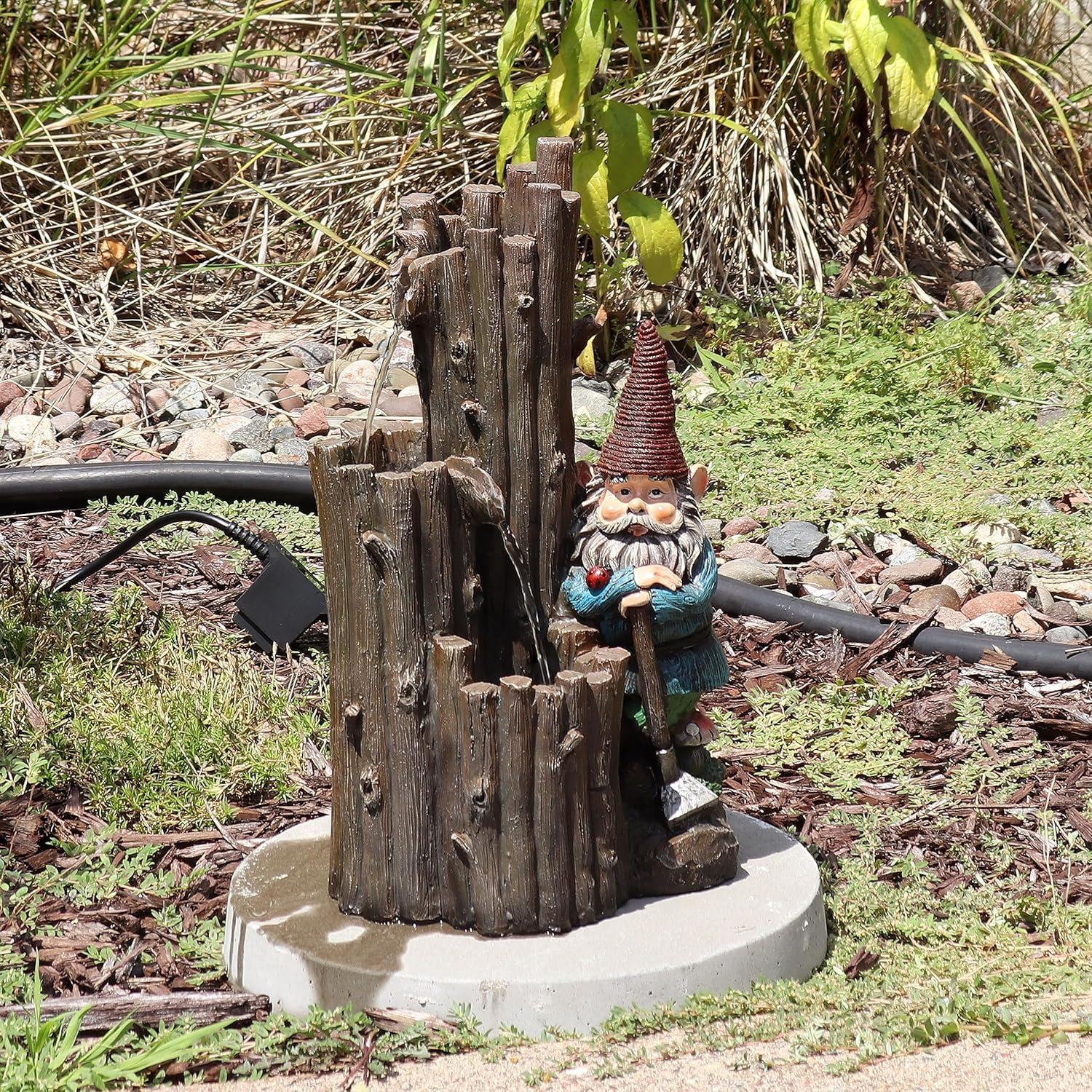 image:imageSunnydaze Resting Gnome 17Inch Outdoor Water Fountain with LED Light Electric Submersible Fountain Polyresin