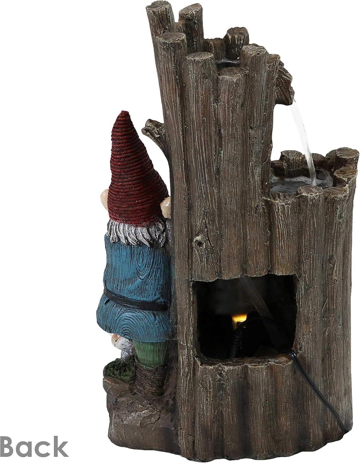 image:imageSunnydaze Resting Gnome 17Inch Outdoor Water Fountain with LED Light Electric Submersible Fountain Polyresin