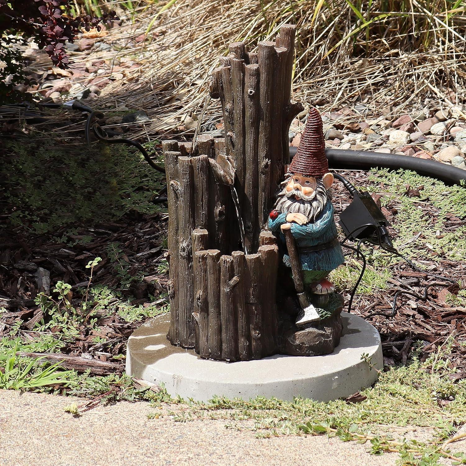 image:imageSunnydaze Resting Gnome 17Inch Outdoor Water Fountain with LED Light Electric Submersible Fountain Polyresin