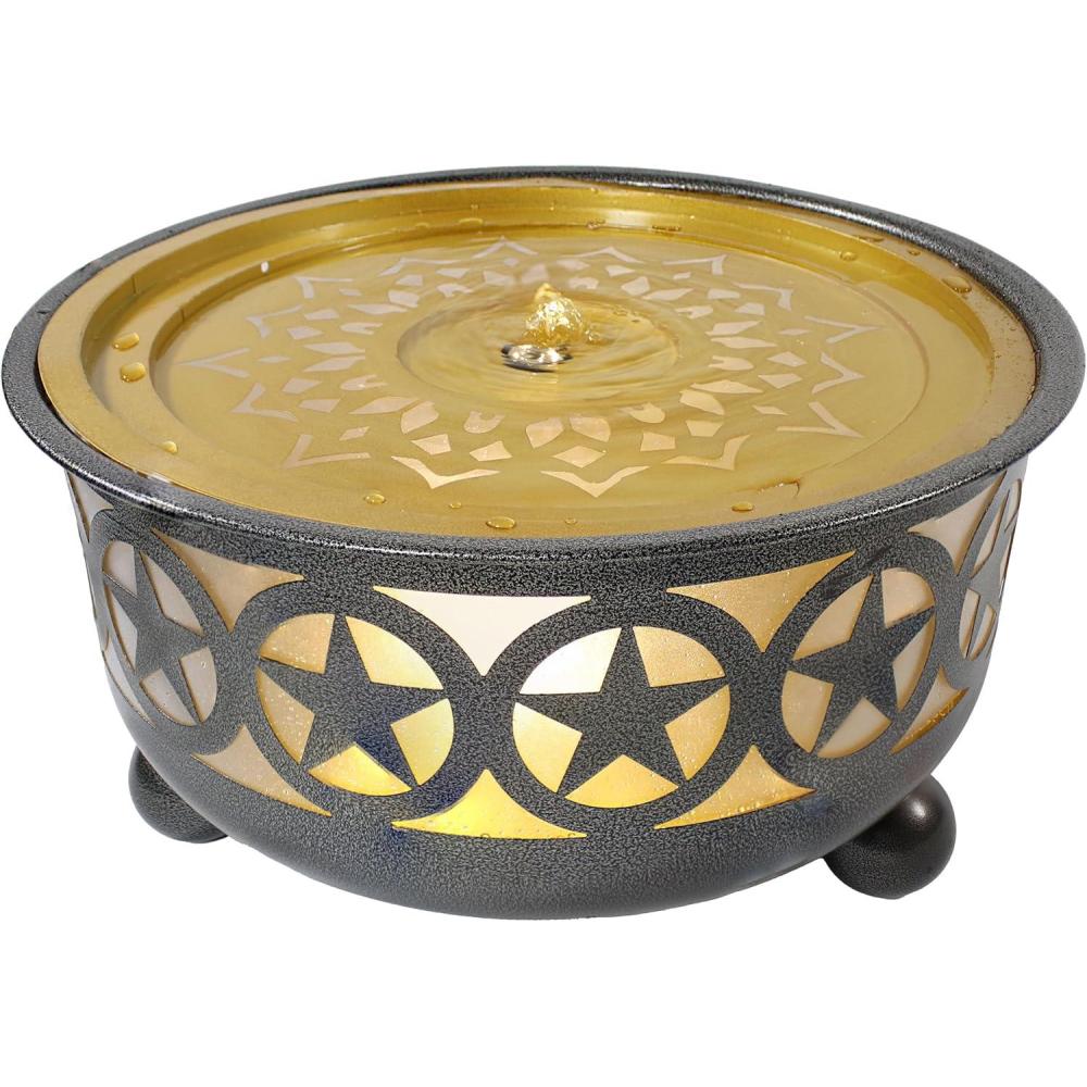 image:imageSunnydaze All Star 2525 Diameter x 1425 H Galvanized Iron Bowl Outdoor Water Fountain with LED Lights  Electric Submersible Pump Included