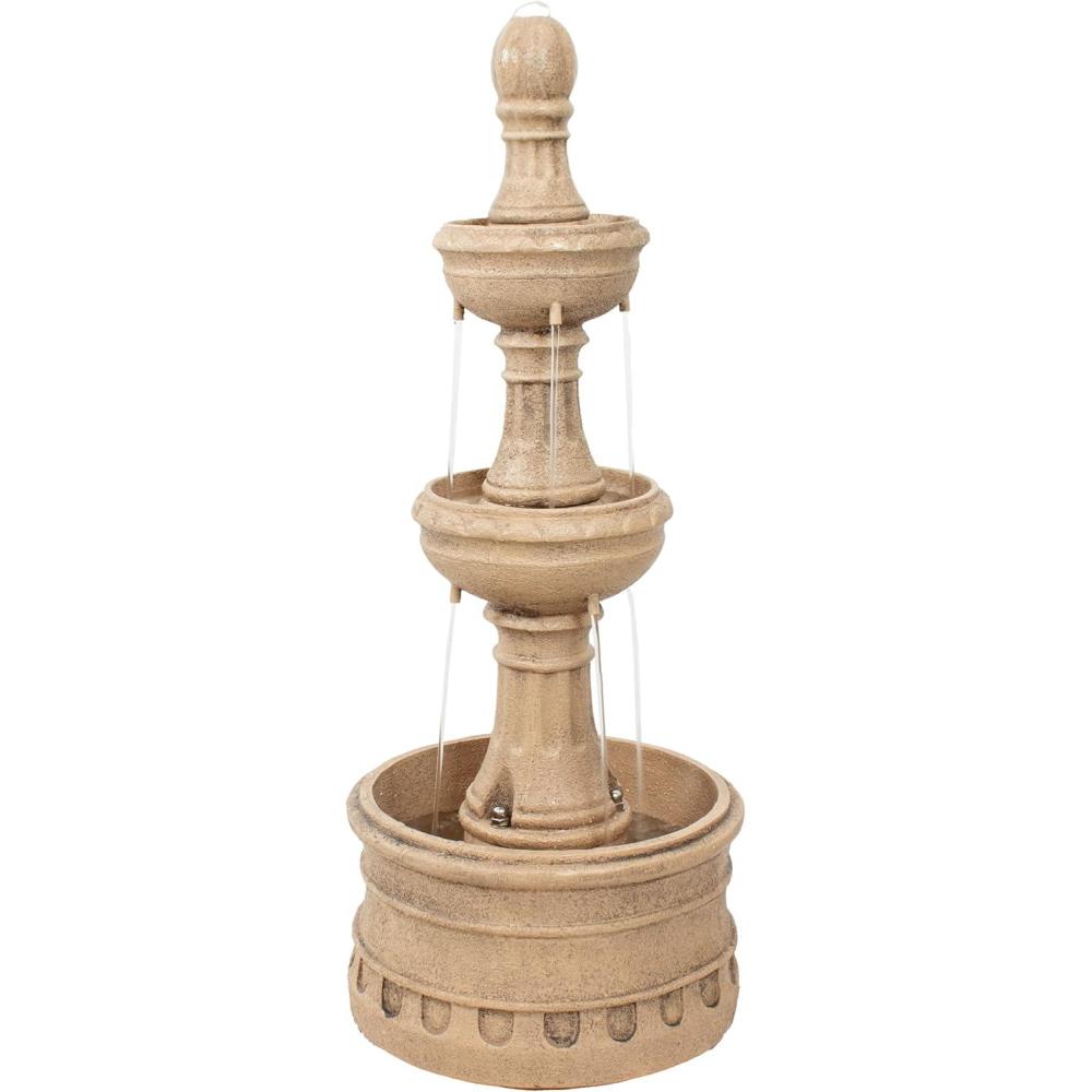 image:imageSunnydaze Cyprus 39 H 3Tier Outdoor Water Fountain Polyresin Water Feature for The Patio Garden or Yard EggshellEggshell