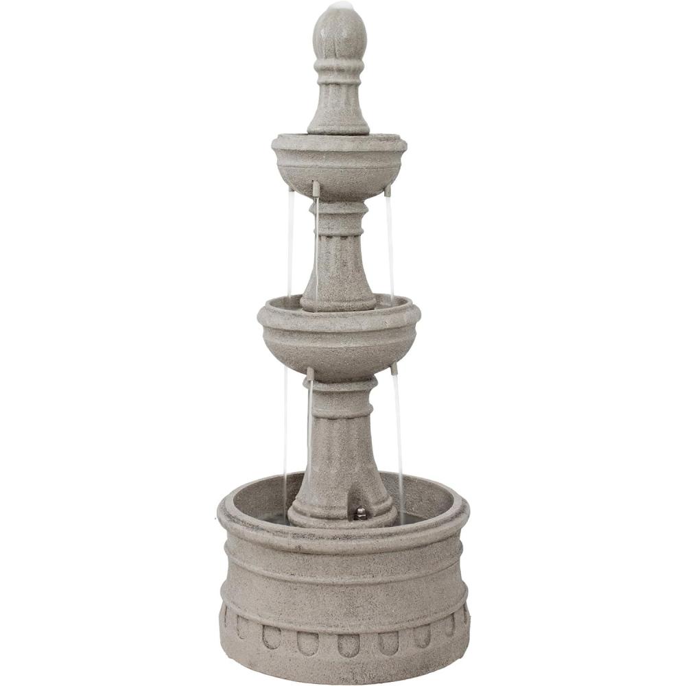 image:imageSunnydaze Cyprus 39 H 3Tier Outdoor Water Fountain Polyresin Water Feature for The Patio Garden or Yard EggshellGray
