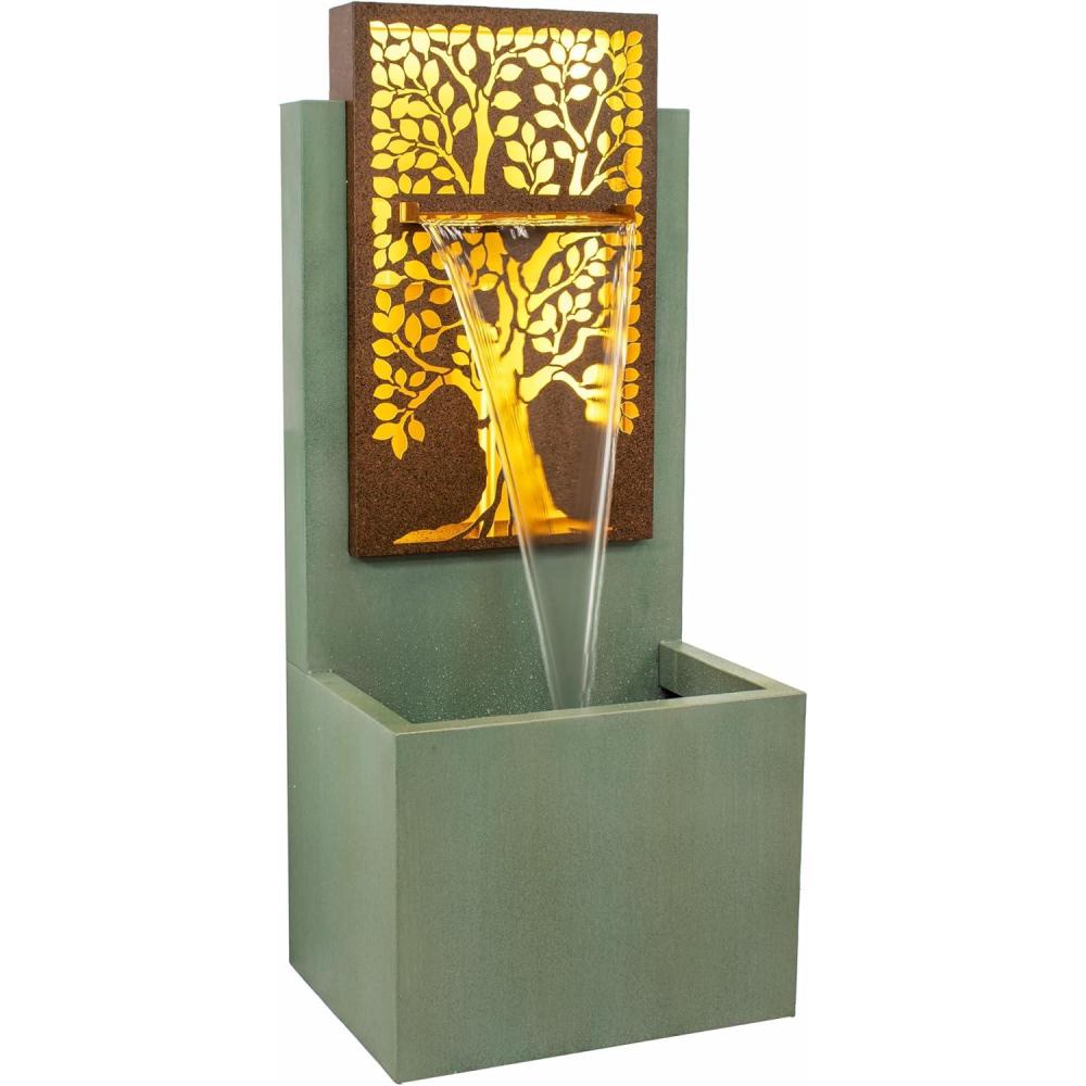 image:imageSunnydaze Mighty Oak Outdoor Water Fountain with Lights  Galvanized Steel  4125Inch  Includes Warm White LED Lights
