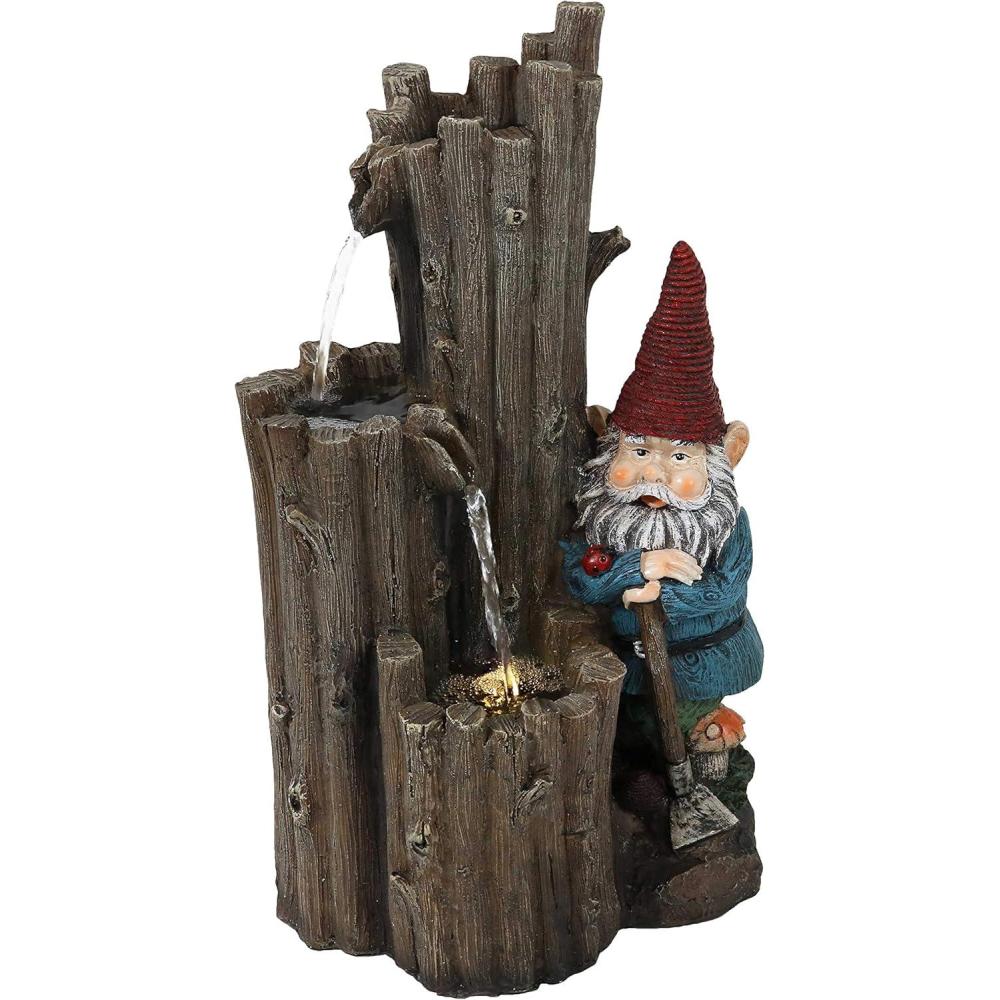image:imageSunnydaze Resting Gnome 17Inch Outdoor Water Fountain with LED Light Electric Submersible Fountain Polyresin