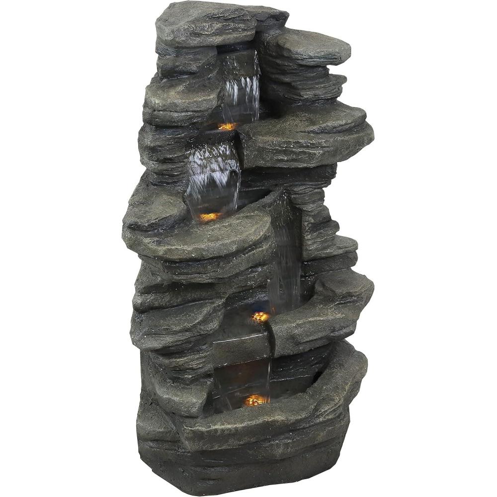 image:imageSunnydaze Stacked Shale Rock 38Inch Waterfall Fountain with LED Lights Electric Submersible Pump