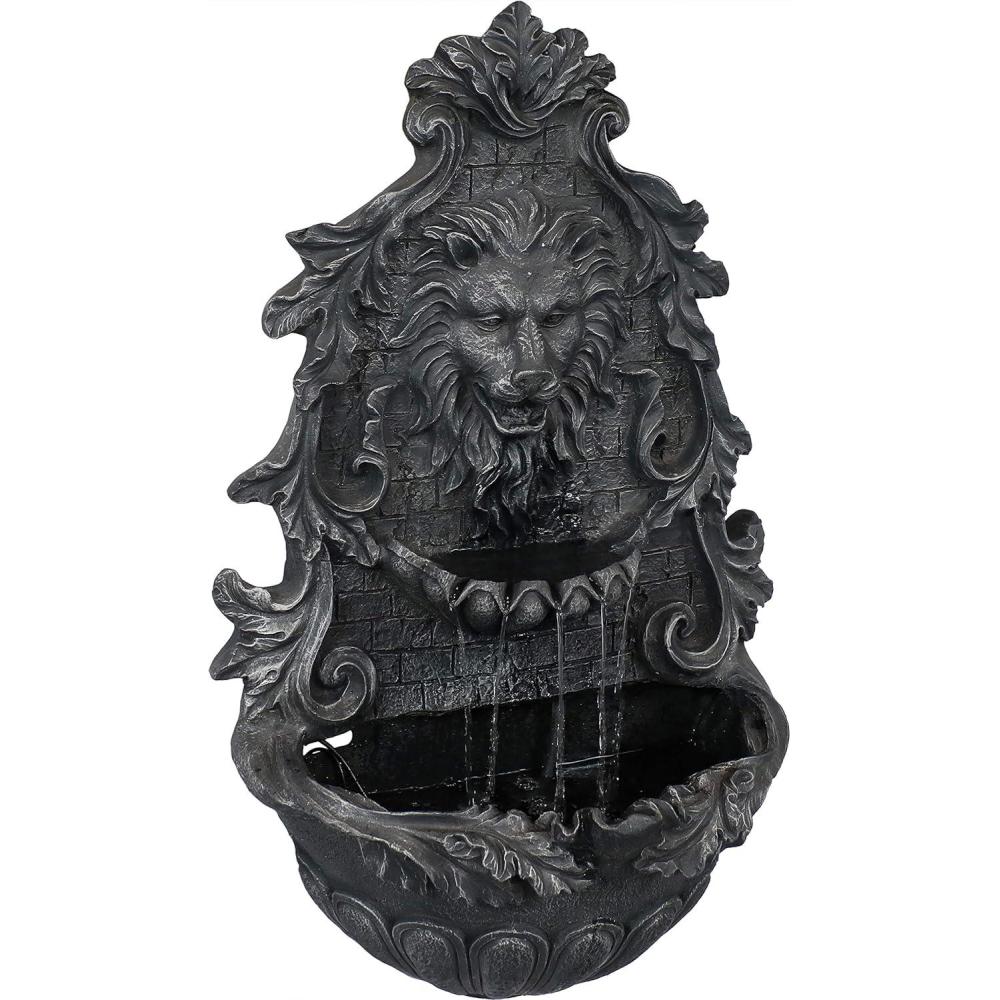 image:imageSunnydaze Stoic Courage Lion Head 30Inch Polystone Solar Wall Water Fountain with Battery Backup