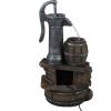 Sunnydaze Cozy Farmhouse Pump and Barrels 23-Inch Outdoor Fountain with LED Lights – Polyresin – Electric Submersible Pump