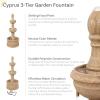 Sunnydaze Cyprus 39″ H 3-Tier Outdoor Water Fountain – Polyresin Water Feature for The Patio, Garden, or Yard – Eggshell(Eggshell)