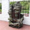 Sunnydaze Flat Rock Summit 61-Inch Outdoor Water Fountain – LED Lights – Electric Submersible Pump – Polyresin Material Brown