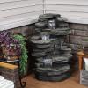 Sunnydaze Stacked Shale Rock 38-Inch Waterfall Fountain with LED Lights – Electric Submersible Pump