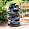 Sunnydaze Stacked Shale Rock 38-Inch Waterfall Fountain with LED Lights – Electric Submersible Pump